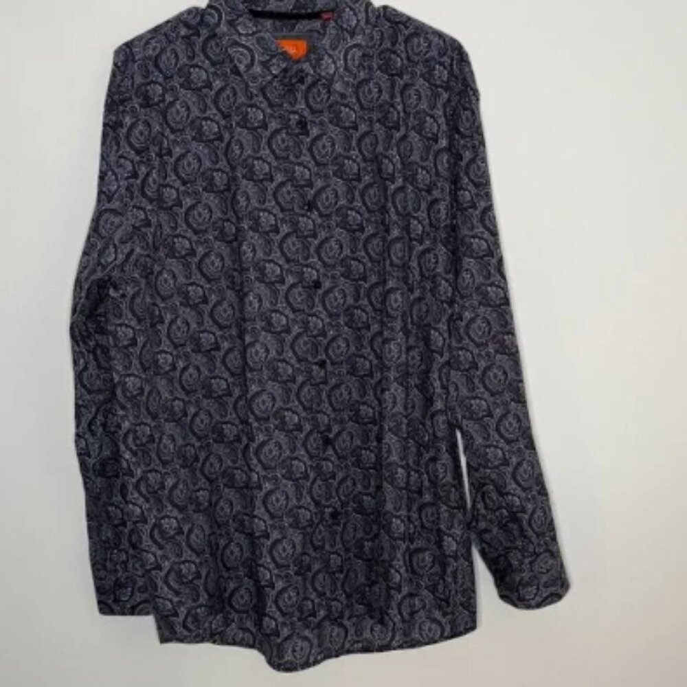 Tallia Button Up Long Sleeve Black All Over Print Shirt Mens XL17.5" Neck